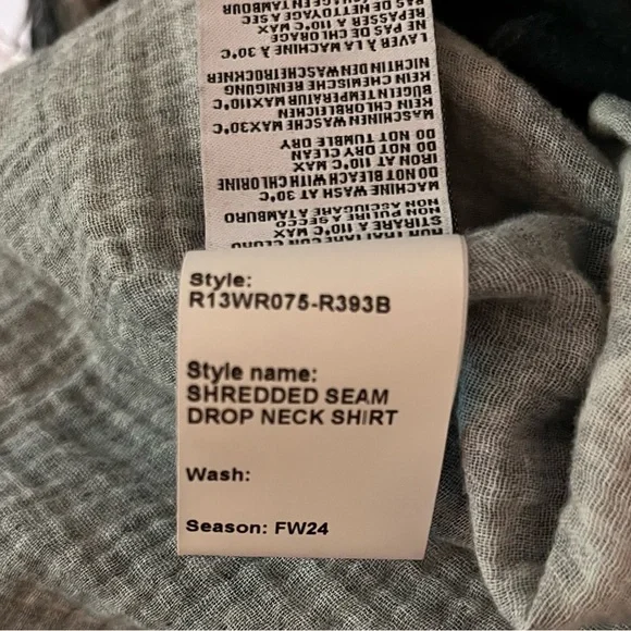 R13 Shredded Seam Drop Neck Shirt Bleached Floral - Picture 9 of 11